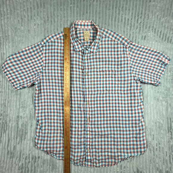 Jos A Bank Linen Button Up Shirt Men's 2XL Gingham Plaid Colorful Beach Resort - Picture 8 of 15